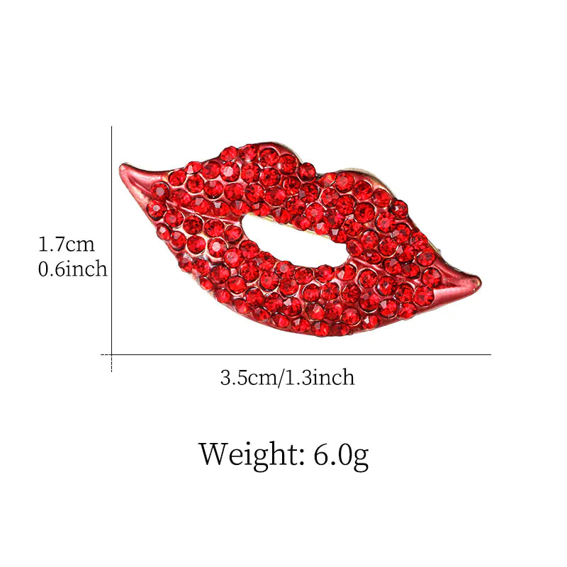 Fashion Rhinestone Red Lip Brooch for Women’s Apparel
