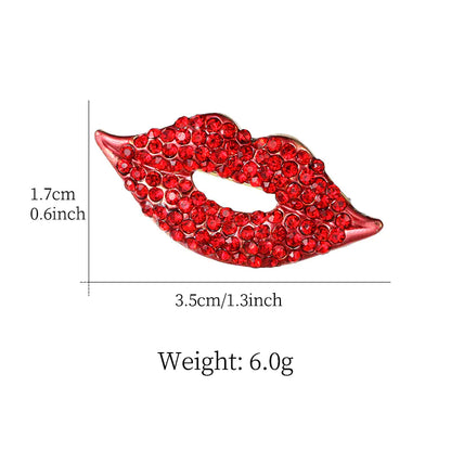 Fashion Rhinestone Red Lip Brooch for Women’s Apparel