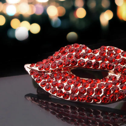 Fashion Rhinestone Red Lip Brooch for Women’s Apparel