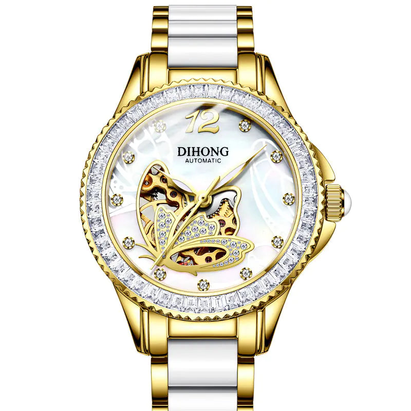Women's White Ceramic Automatic Watch with Luminous Features