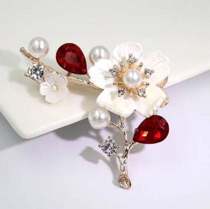 High-Grade Shell Crystal Plum Brooch for Parties