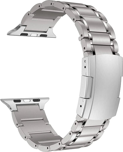 MaKTech Titanium BandFive-Piece Link Metal Bracelet with Tortoise Bucklefor Apple Watch 10/9/Ultra 2/SE/8/7[2024] (42mm/41mm/40mmSilver)