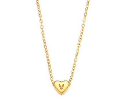Initial Love Necklace - 18K Gold Plated Heart Pendant (One)