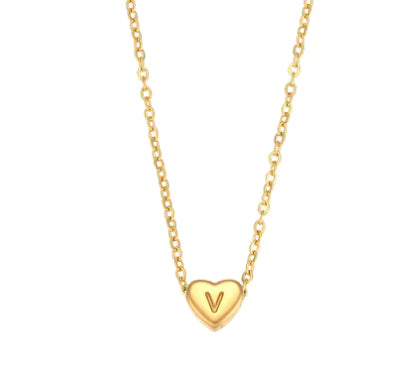 Initial Love Necklace - 18K Gold Plated Heart Pendant (One)
