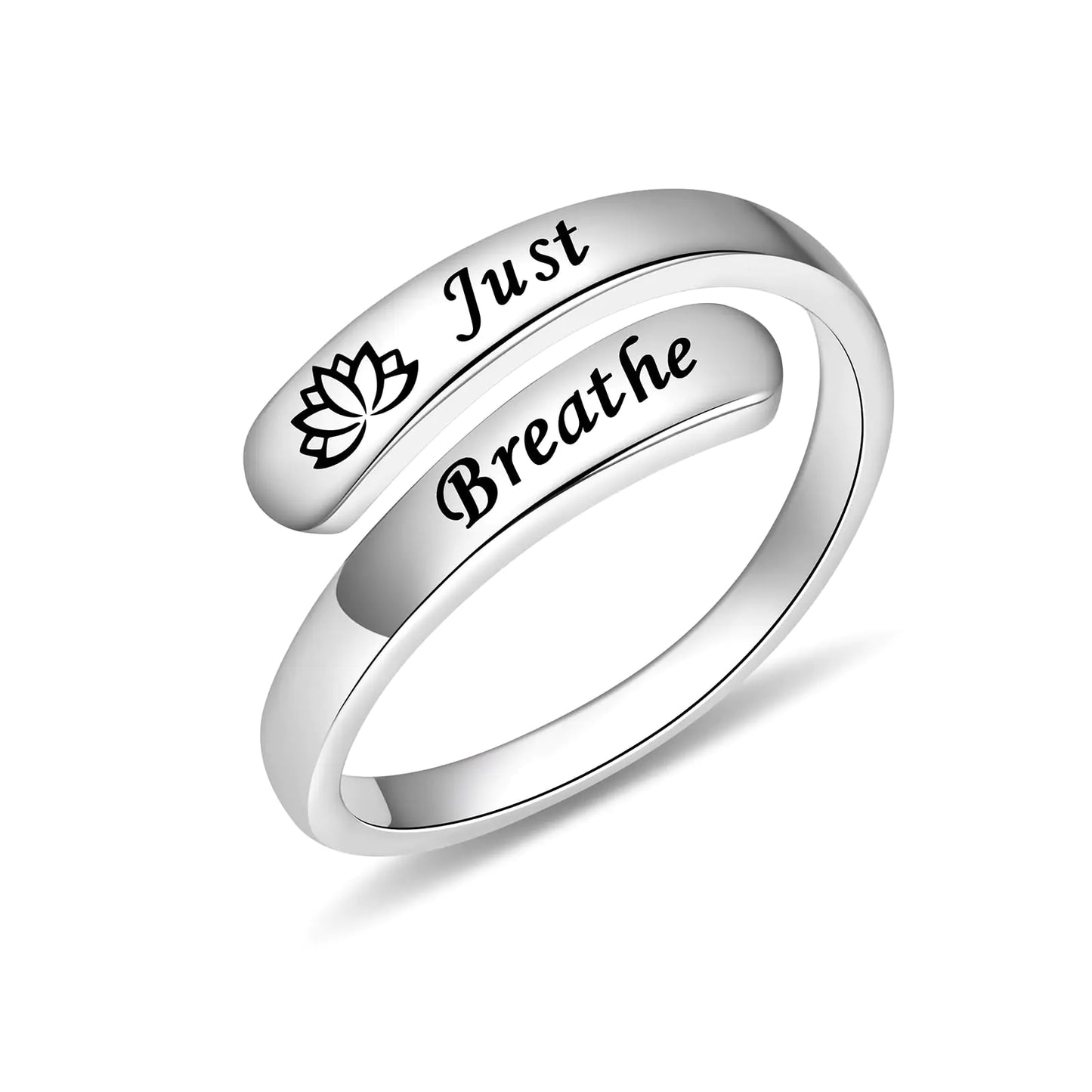 Just Breathe Hope Ring for Women 925 Sterling Silver Adjustable Lotus Flower Ring Inspirational Jewelry Encouragement Gift