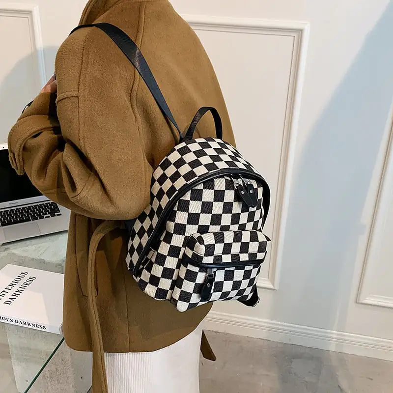 Black and White Checkerboard Trendy Shoulder Bag