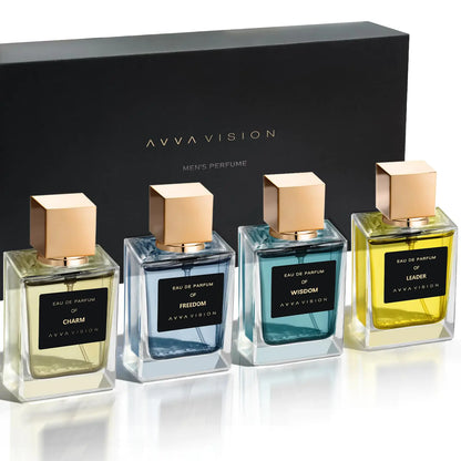 AVVA VISION Mens Perfume Set Valentines Gift For Him Premium Fragrances Cologne Collection for Men Boyfriend Husband Father Ideal Choice Scents of 4 x 1 fl.oz