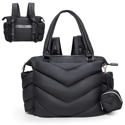 ILCOLPO Diaper Bag Tote Diaper Bag Backpack with Pacifier Case Lightweight Mommy Bag for HospitalPuffer Tote Bag Puffy Bag with 10 Pockets Convertible Baby Bag for Travel Black