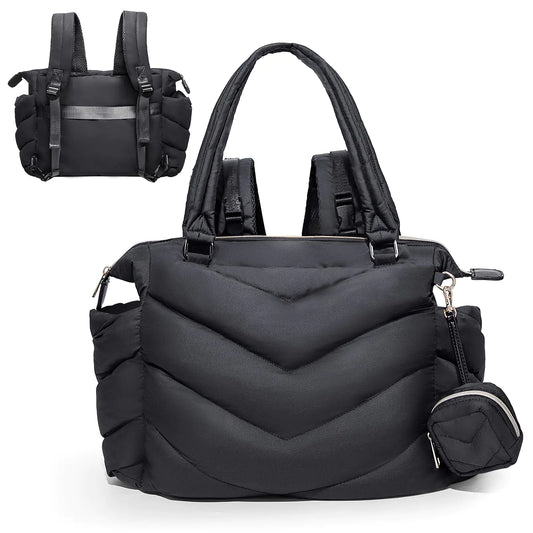 ILCOLPO Diaper Bag Tote Diaper Bag Backpack with Pacifier Case Lightweight Mommy Bag for HospitalPuffer Tote Bag Puffy Bag with 10 Pockets Convertible Baby Bag for Travel Black