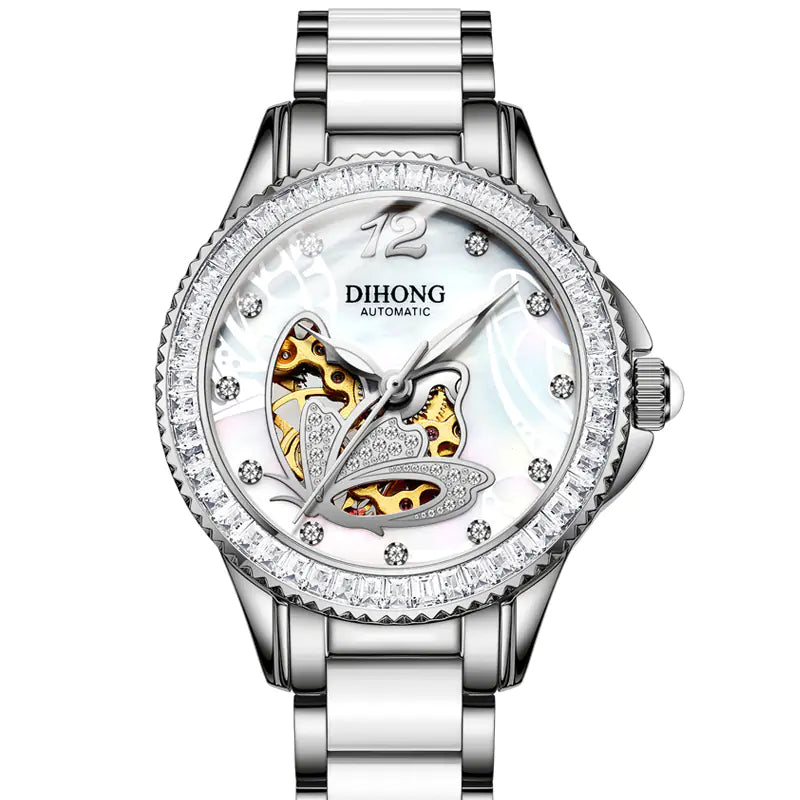 Women's White Ceramic Automatic Watch with Luminous Features