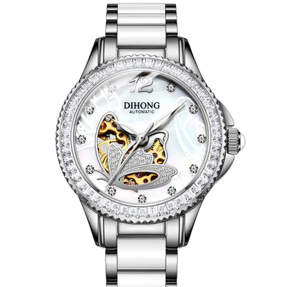 Women's White Ceramic Automatic Watch with Luminous Features