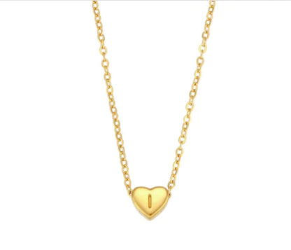 Initial Love Necklace - 18K Gold Plated Heart Pendant (One)