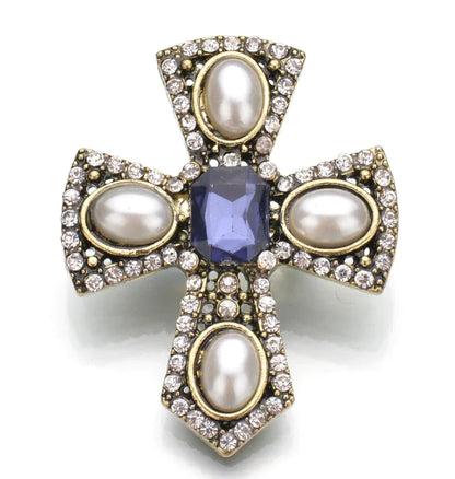 Vintage Pearl Brooch with Diamond Accent Cross Pin