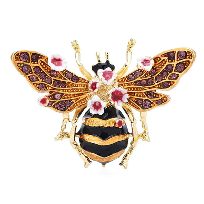 Vintage Hand-Painted Enamel Bee Flower Brooch