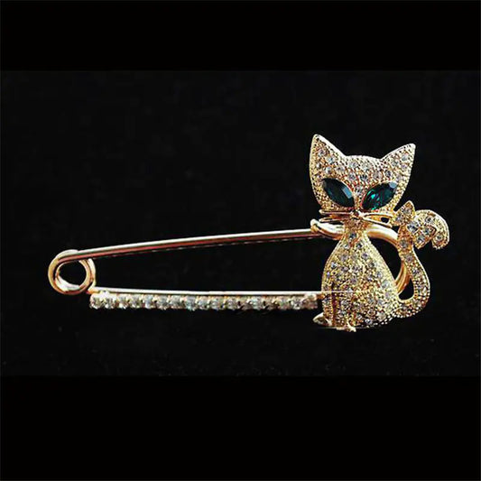Korean Style Cute Green-Eyed Cat Brooch for Women