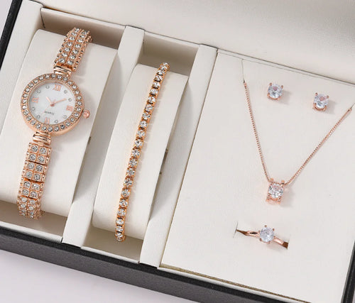 Geneva Women's Watch Set with Jewelry Accessories (Five Pieces)