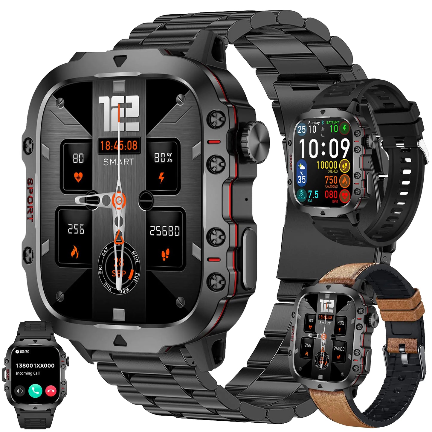 Smart Watches for Men(Answer/Make Call)  1.96" HD Fitness Tracker Watch with Blood Pressure/Heart Rate Monitor 3ATM Waterproof Fitness Watch for Men Smart Watch for Android/iOS Phones (Brown)