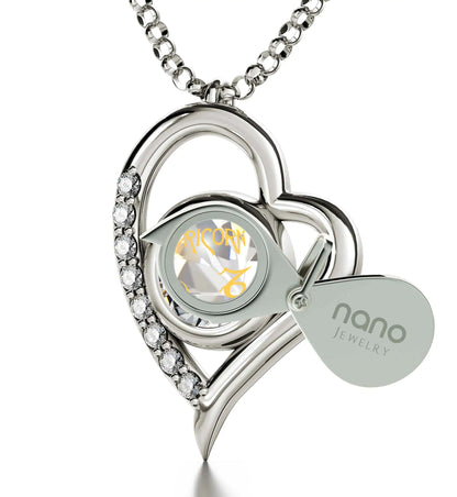 925 Sterling Silver Capricorn Necklace Zodiac Heart Pendant 24k Gold inscribed on Crystal
