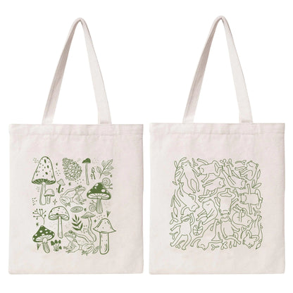 Lamkidle Aesthetic Mushroom Tote Bag Cute Frog Funny Tote Bag Cotton Canvas Tote Bag for Women Gift Reusable Grocery Bag Shopping Beach Shoulder Bag