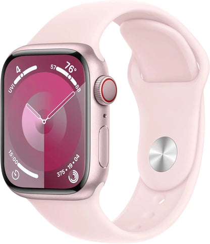 Apple Watch Series 9 [GPS 41mm] Pink Aluminum Case with Pink Sport Band M/L (Renewed Premium)