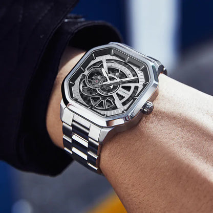 New Swiss Square Men's Mechanical Watch with Steel Band