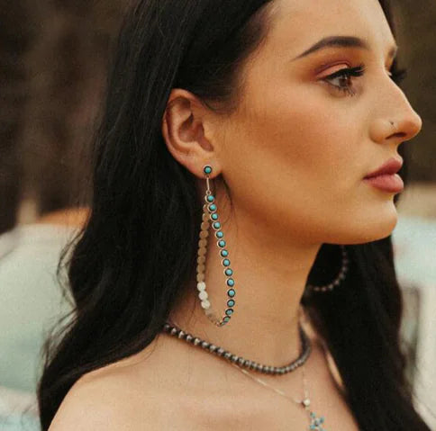 Navajo Turquoise Long Loop Earrings (One Pair)