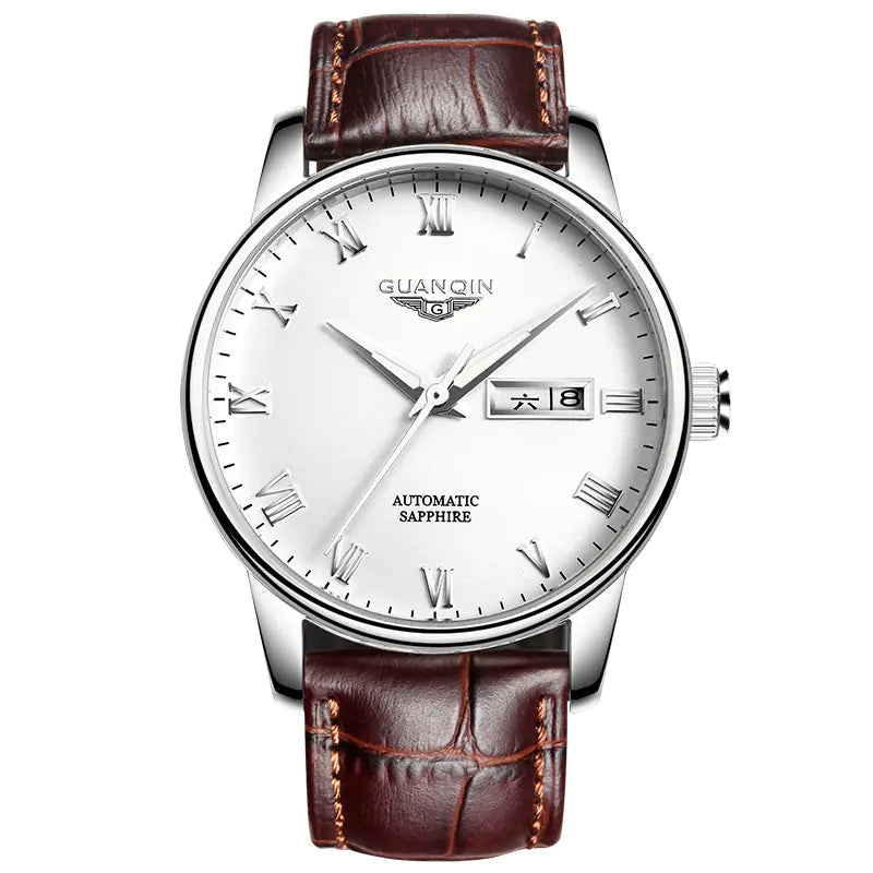 Men's Automatic Mechanical Watch with Leather & Steel Band