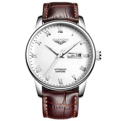 Men's Automatic Mechanical Watch with Leather & Steel Band