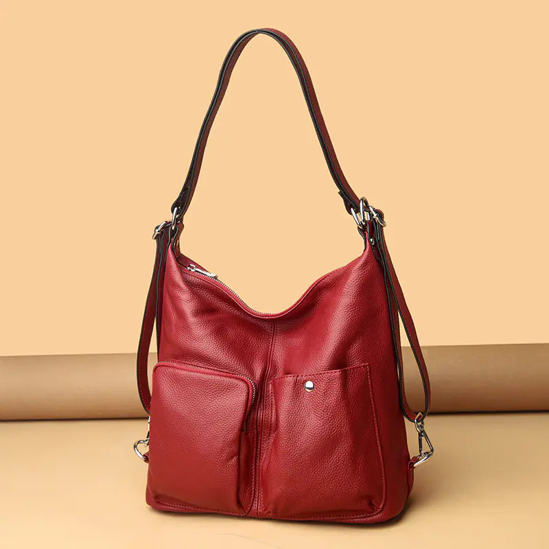 Large Capacity Lychee Pattern Leather Shoulder Bag