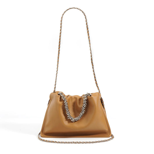 Genuine Leather Chain Pleated Cloud Bag Design