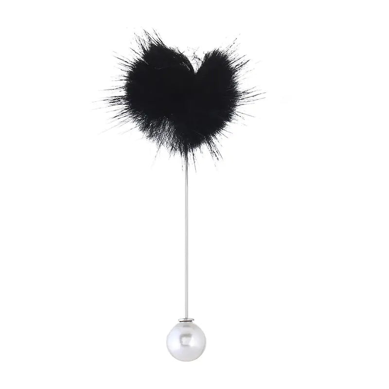 Mink Fur Brooch with Creative Pearl Pom-Pom Design
