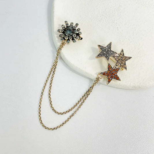 Vintage Star Chain Brooch for Women's Suit Decoration