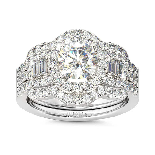 Jeulia 2 Carat Engagement Halo Rings for Women Sterling Silver Round Cut Bridal Set Cubic Zirconia Wedding Diamond Band Rings Promise Anniversary Rings for Her (Silver 10)