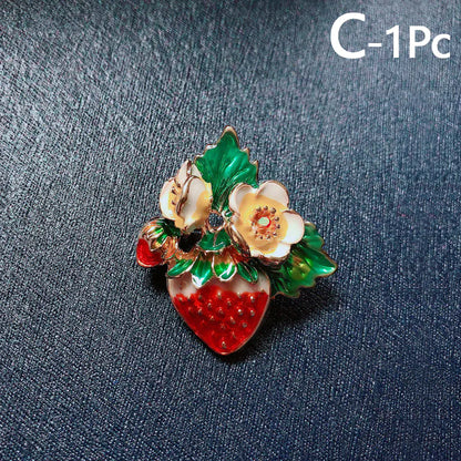 Enamel Strawberry Brooch for Fashion and Accessories