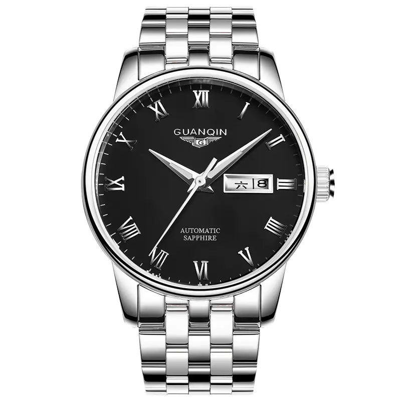 Men's Automatic Mechanical Watch with Leather & Steel Band