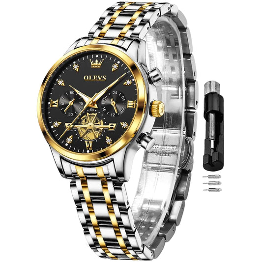 OLEVS Womens Watch Business Dress Diamond Female Watches for Ladies Analog Quartz Stainless Steel Waterproof Luminous Black Female Wristwatch
