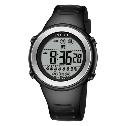 TICCI Men Women Unisex 8 Vibrating Alarms Watch Medication Aids Vibra Pill Alert Reminder Big Digits Waterproof (Black)