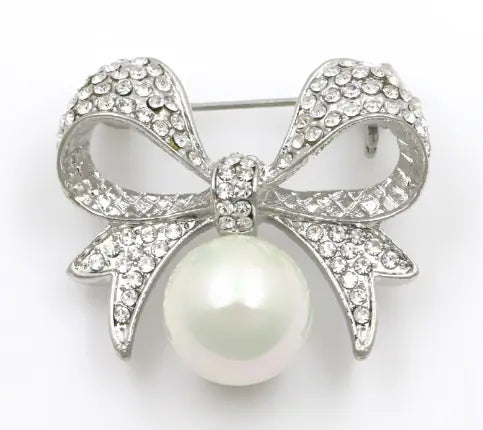Vintage Pearl Brooch with Diamond Accents for Women