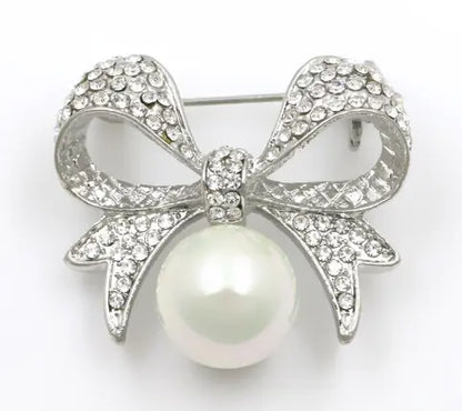 Vintage Pearl Brooch with Diamond Accents for Women