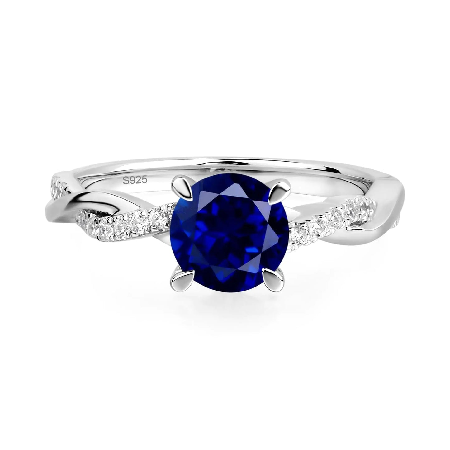 LUO S925 Sterling Silver Round Shaped 1.66 Carats Created Sapphire Ring Twist Infinity Engagement Ring September Birthstone Ring for Women US Size 3