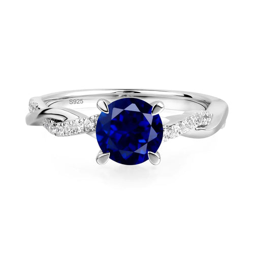 LUO S925 Sterling Silver Round Shaped 1.66 Carats Created Sapphire Ring Twist Infinity Engagement Ring September Birthstone Ring for Women US Size 3
