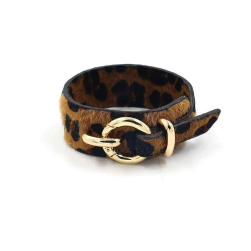 Round Lock Bracelet - Faux Fur - Brown