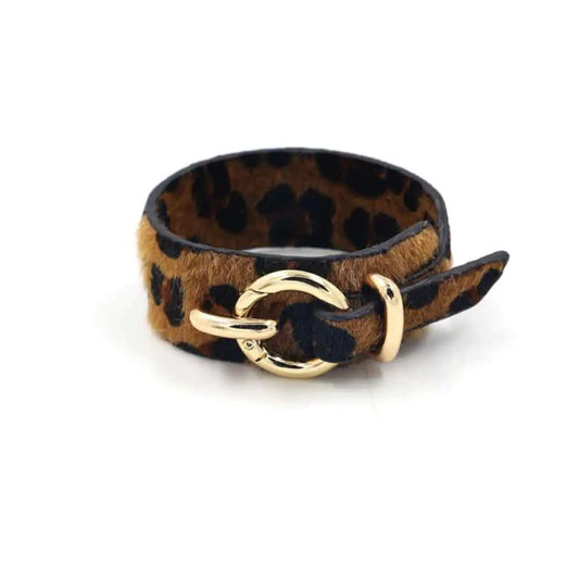 Round Lock Bracelet - Faux Fur - Brown