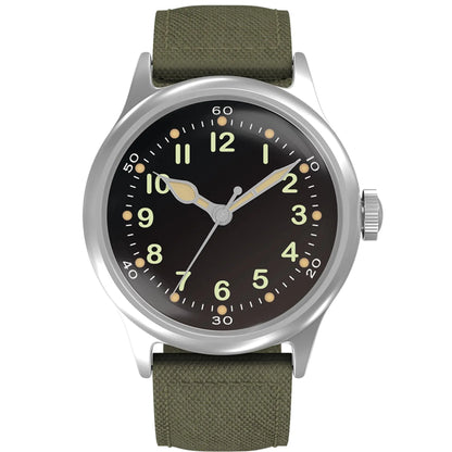 PRAESIDUS A-11 Service Watch Mens 38 mm Military Automatic Watch in Black Dial and Canvas Strap