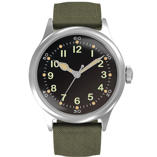 PRAESIDUS A-11 Service Watch Mens 38 mm Military Automatic Watch in Black Dial and Canvas Strap