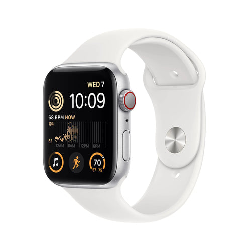 Apple Watch SE (2nd Gen) (GPS + Cellular 44mm) - Silver Aluminum Case with White Sport Band S/M (Renewed)