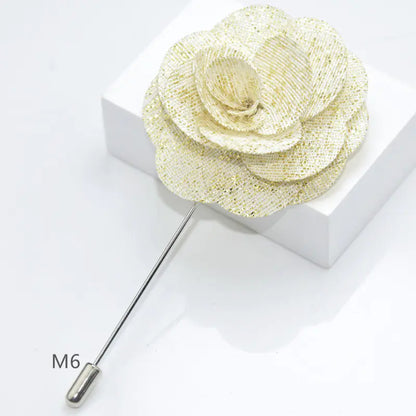 Camellia Fabric Brooch Tie Accessory for Suits