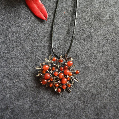 Colorful Stone Big Branch Long Necklace and Brooch
