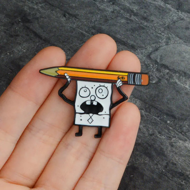Cute Sponge Bag Pencil Enamel Brooch in Cartoon Design
