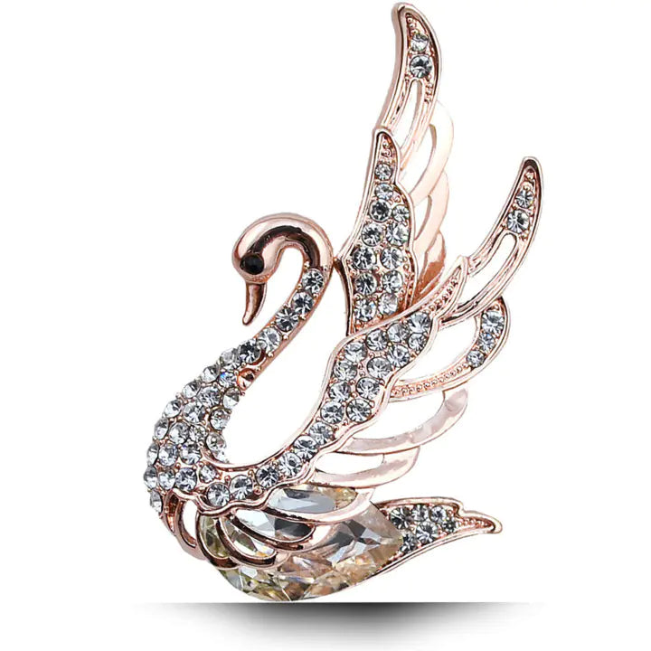 Elegant Crystal Diamond Swan Brooch for Women